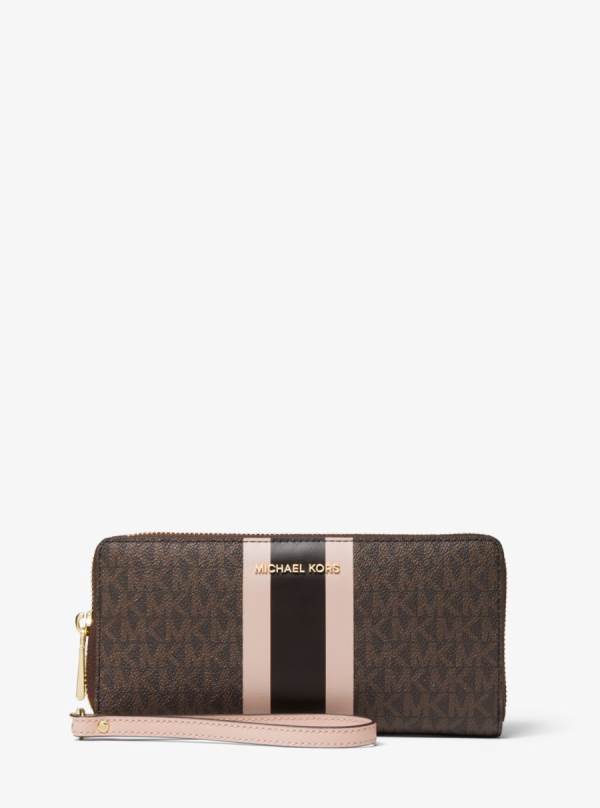 Damske Penazenky Michael Kors Logo Stripe Continental Wristlet Ruzove - Doplnky Michael Kors Levně | HVRXL-9543